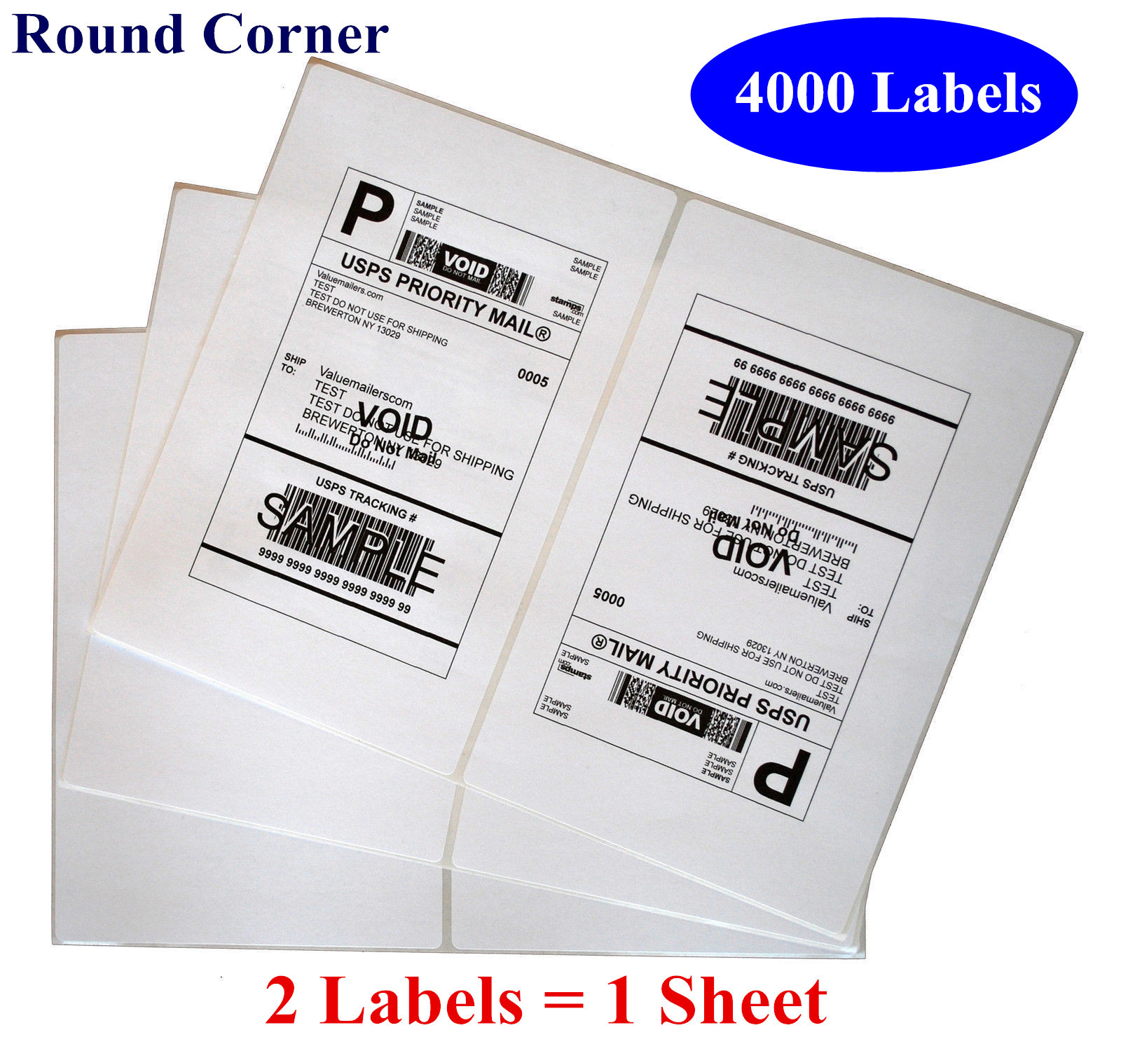 4000 Rounded Corner Mailing Shipping Labels 8.5×5.5 Half-Sheet Self Adhesive USA