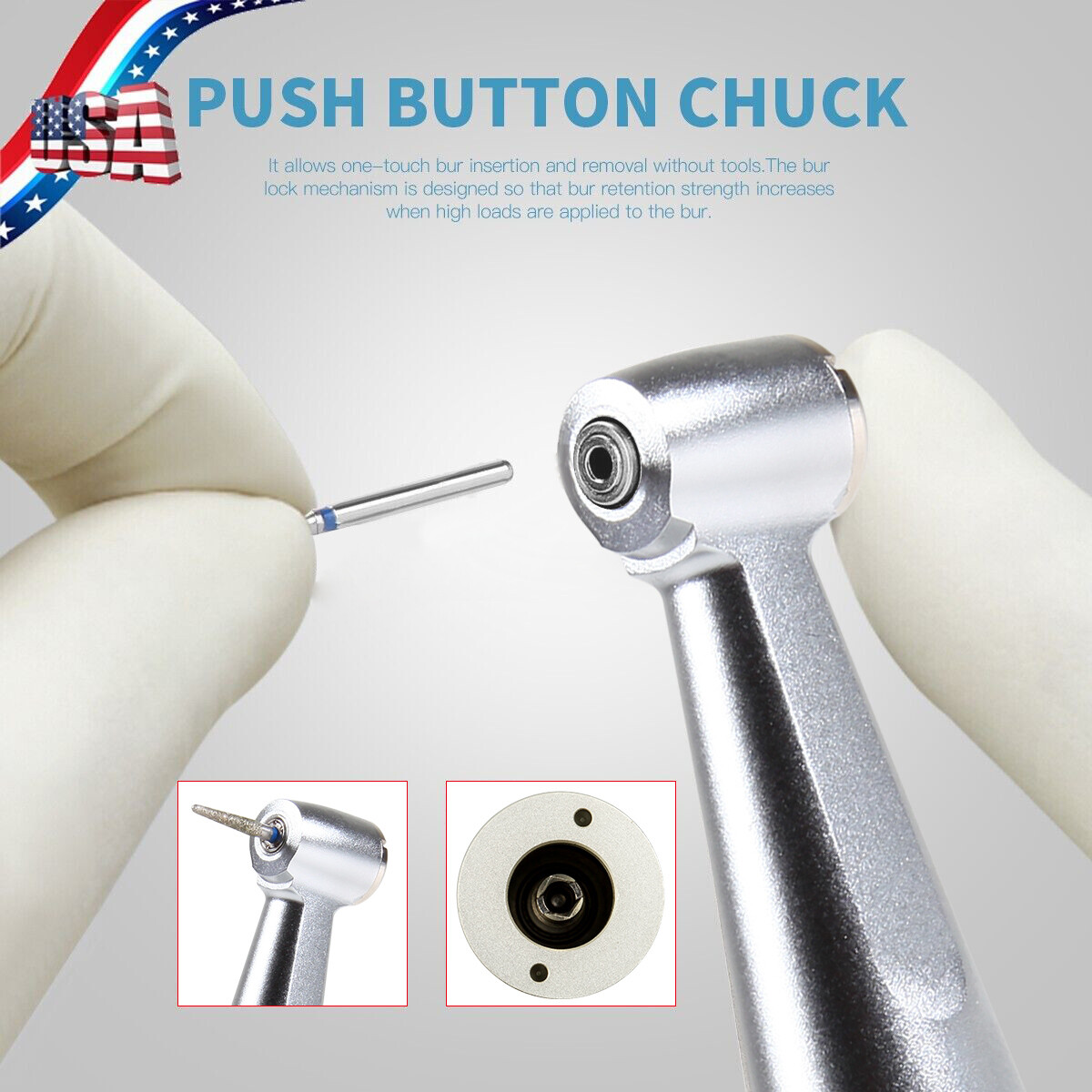 Low Speed Contra Angle Handpiece Push Fit FG 1.6mm Burs E-type Dental