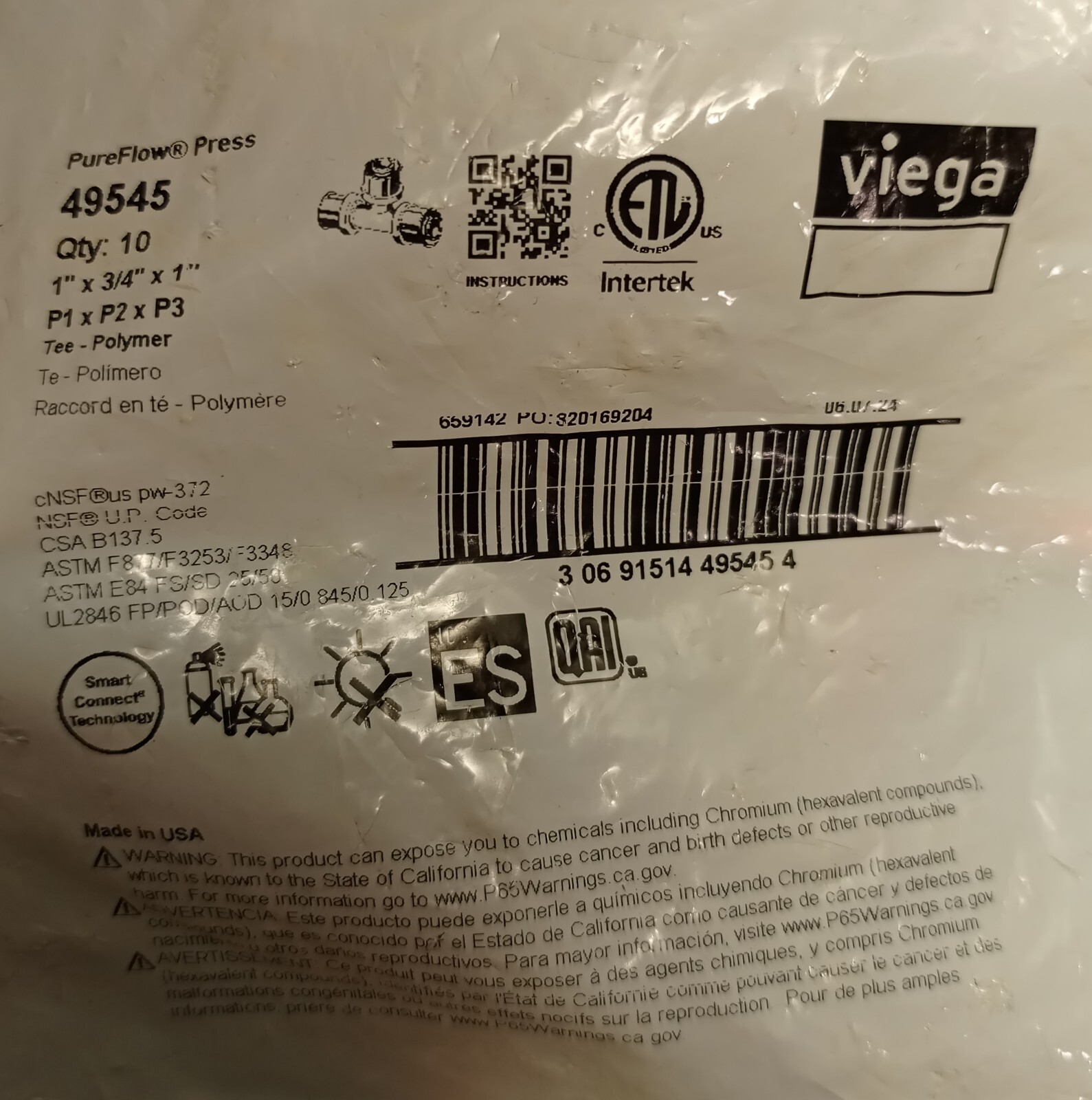 Bag Of 10 Viega 49545 PureFlow Press