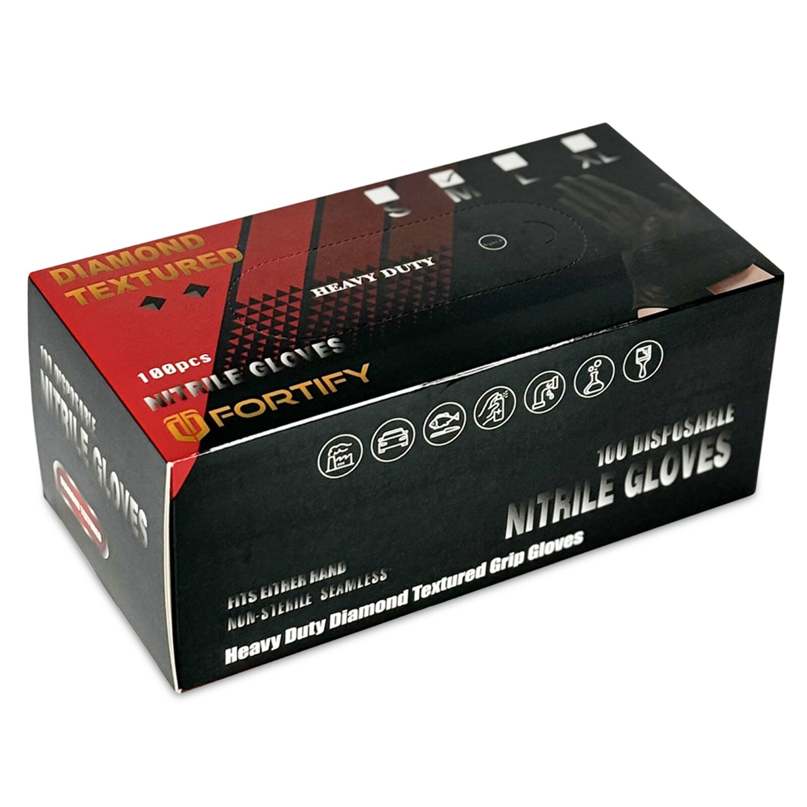 Fortify Diamond Textured Nitrile Gloves – 7mil Heavy Duty, food safe Black