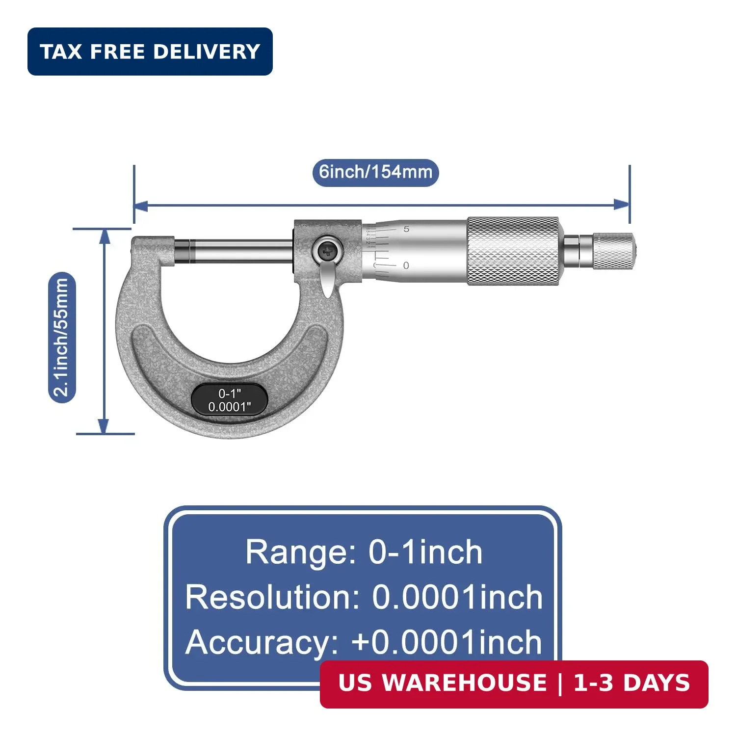 HDLNKAK Outside Micrometer 0-1″, Machinist Micrometer, 0.0001″ Graduation Microm