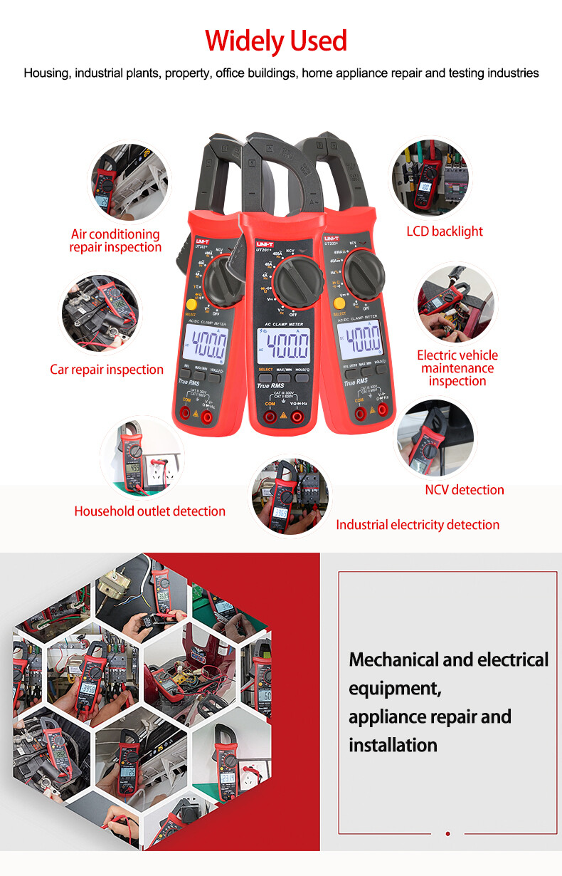 UNI-T TRMS Digital Clamp Meter AC DC NCV Multimeter Cap Live Wire Tester UT204+