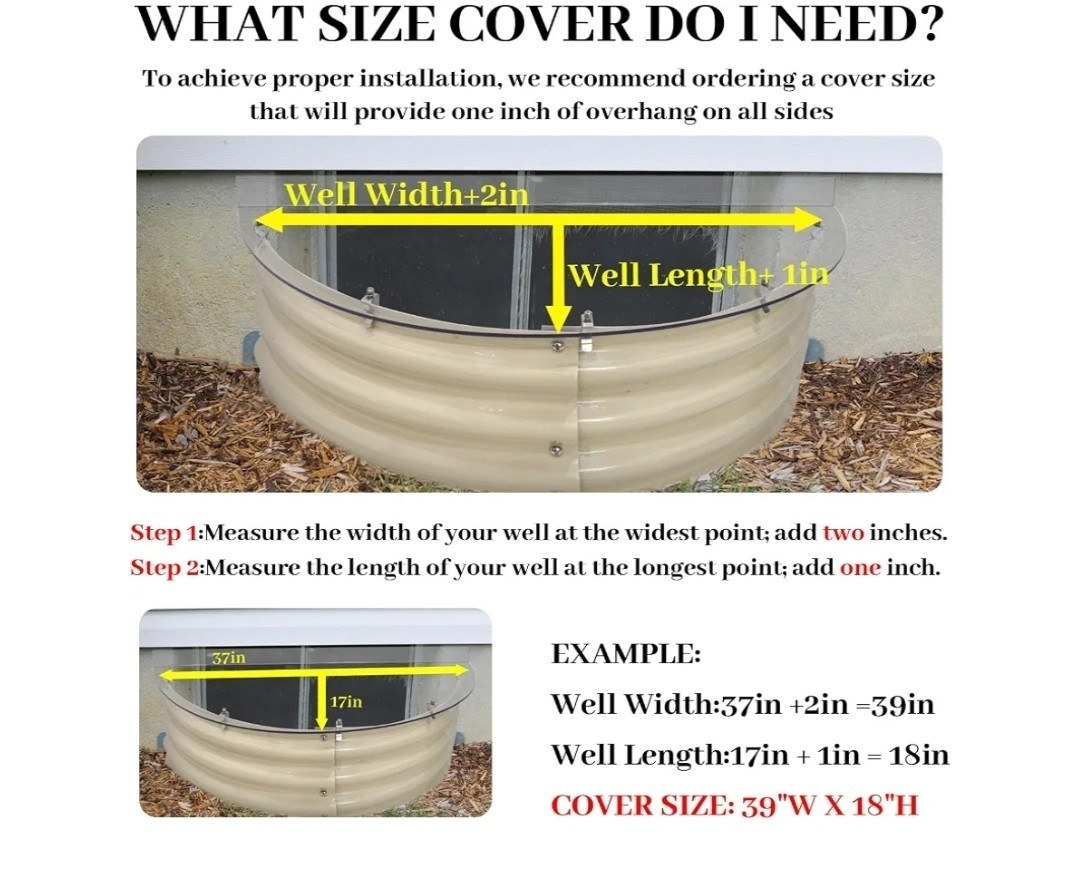 Polycarbonate Window Well Covers Outside, Basement 40″ L X 17″ W, Clear
