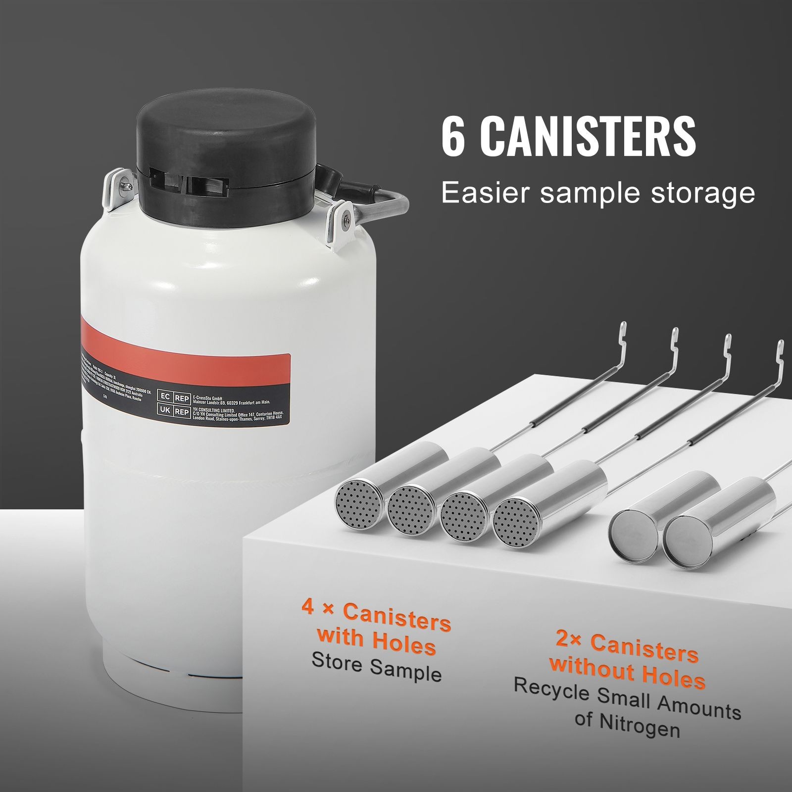 3L Aluminum LN2 Tank with 6 Canisters & Carry Bag