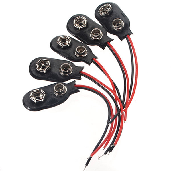 10 x Battery Connector Clip Snap-in 15cm Red Black Wire for 9V Rectangle 6F22