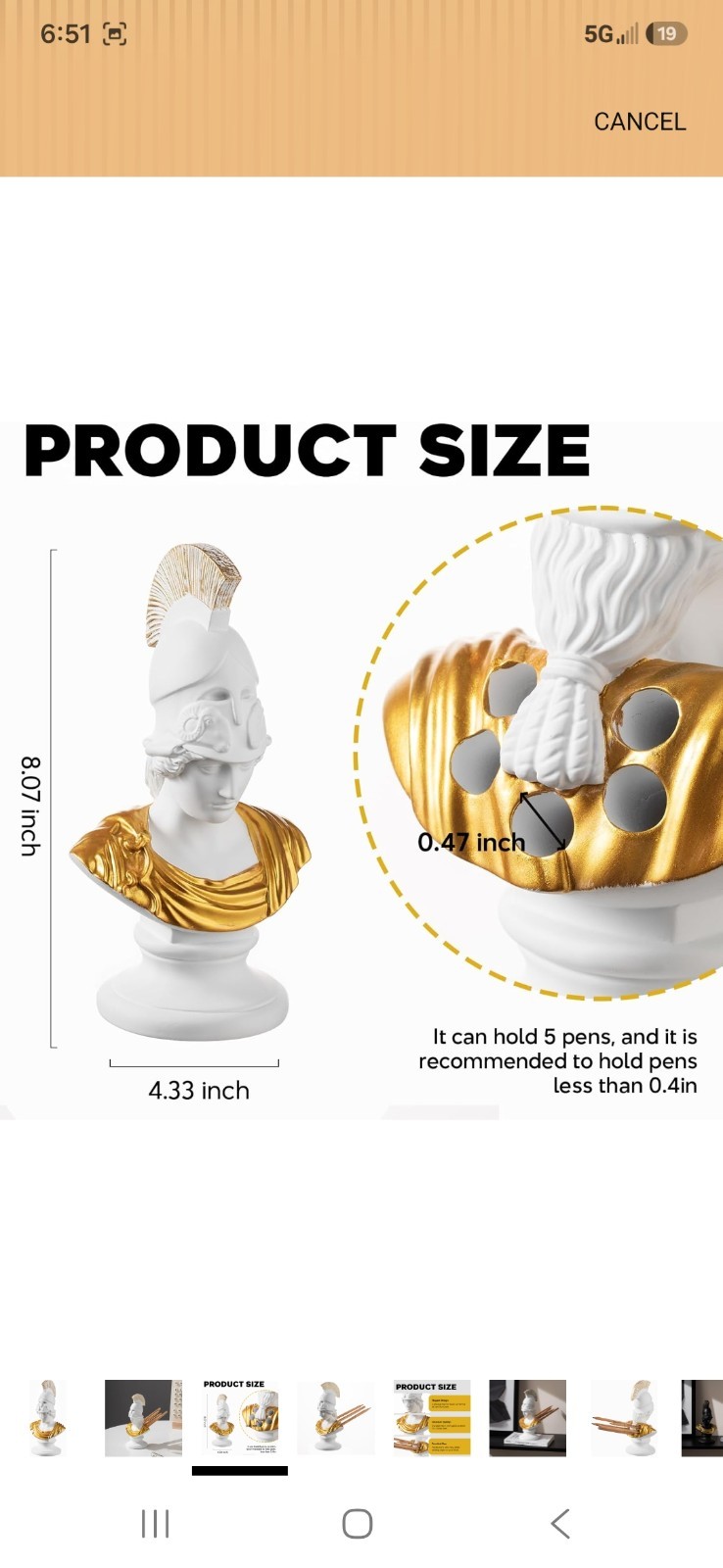 Roman Warrior Pencil Holder, 8.07″ Resin Bust Statue with Back Stabbed Holes,…