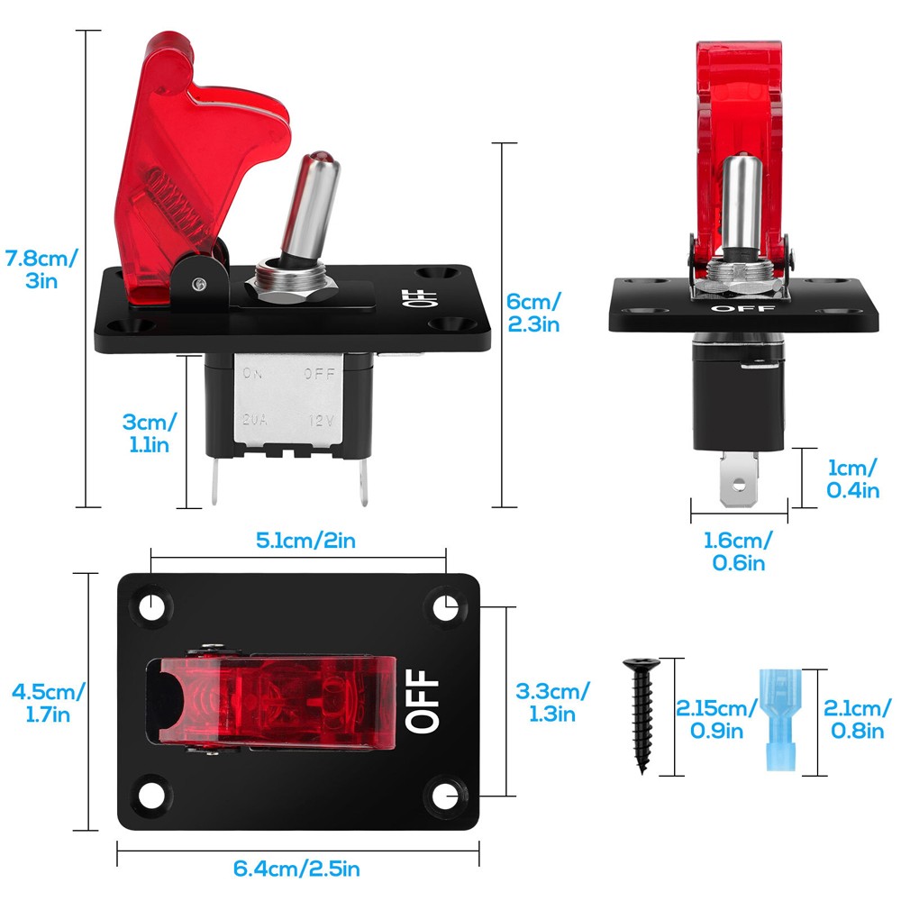 2x LED Lighted Toggle Switch 12V DC 20A 2 Pin On/Off SPST Rocker Switch for Car