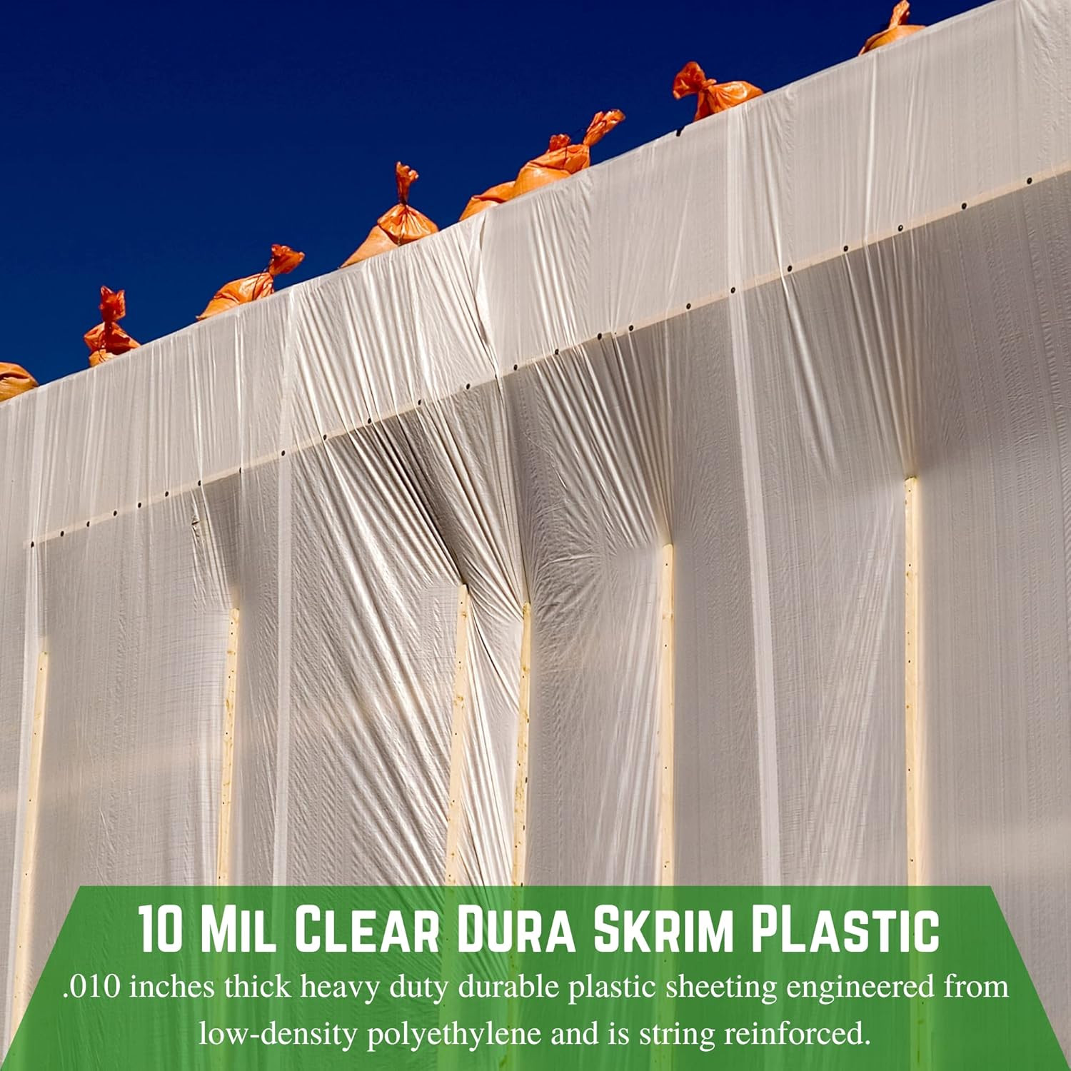Dura Skrim 10 Mil Clear Plastic Sheeting – 24′ x 15′ Heavy Duty Vapor Barrier