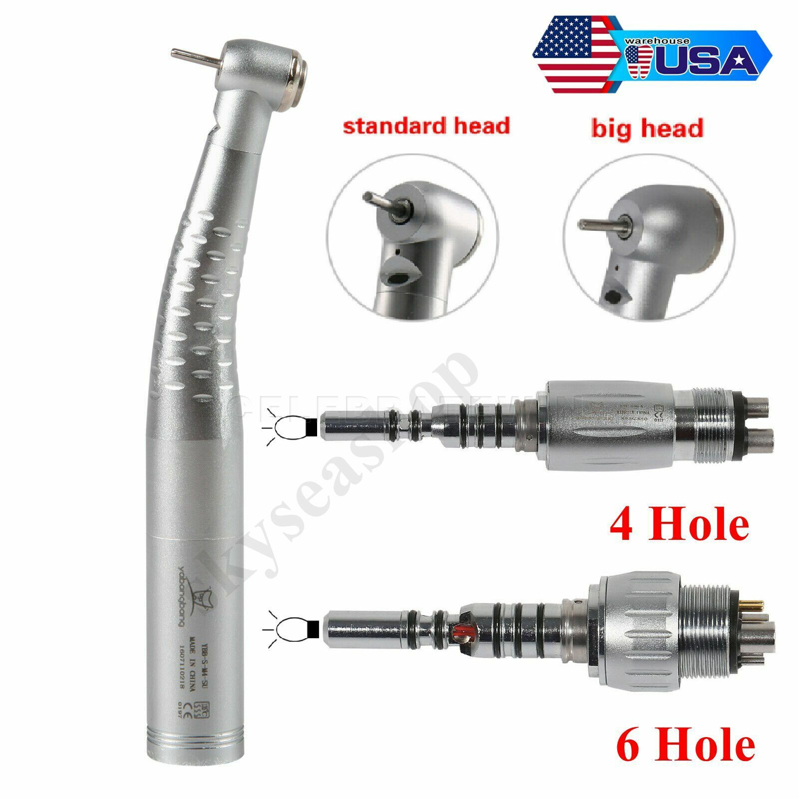 USA Dental LED Fiber Optic Handpiece High Speed Fit Kavo Coupling 4Hole / 6Pin