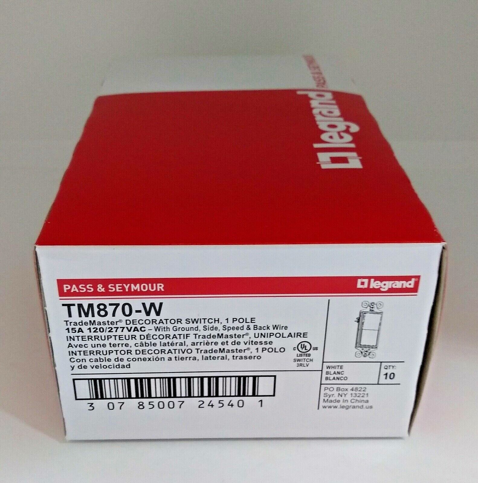 LOT OF 200 Pass Seymour TM870W 15 Amp WHITE 125 Volt 1 Pole NEW IN BOX b