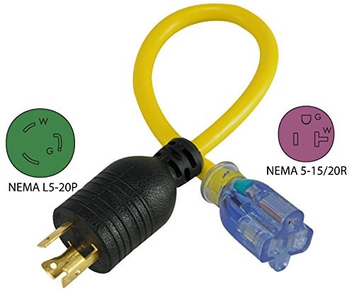 Conntek PL520520 NEMA L5-20P to NEMA 5-15/20R Pigtail Adapter, UL Listed