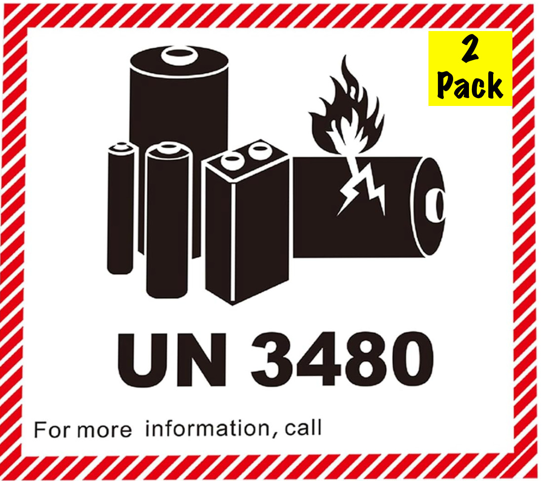 Lithium Ion Battery Caution Warning Labels UN3480 / UN3481 (2PK) 4.7″ x 4.3″