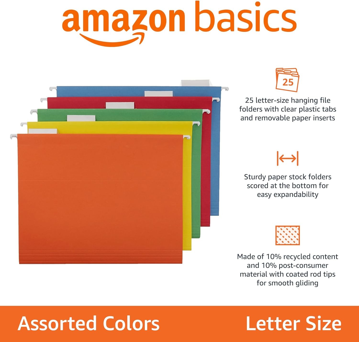 Hanging File Folder Organizer Letter Size Assorted Colors 25-Pack