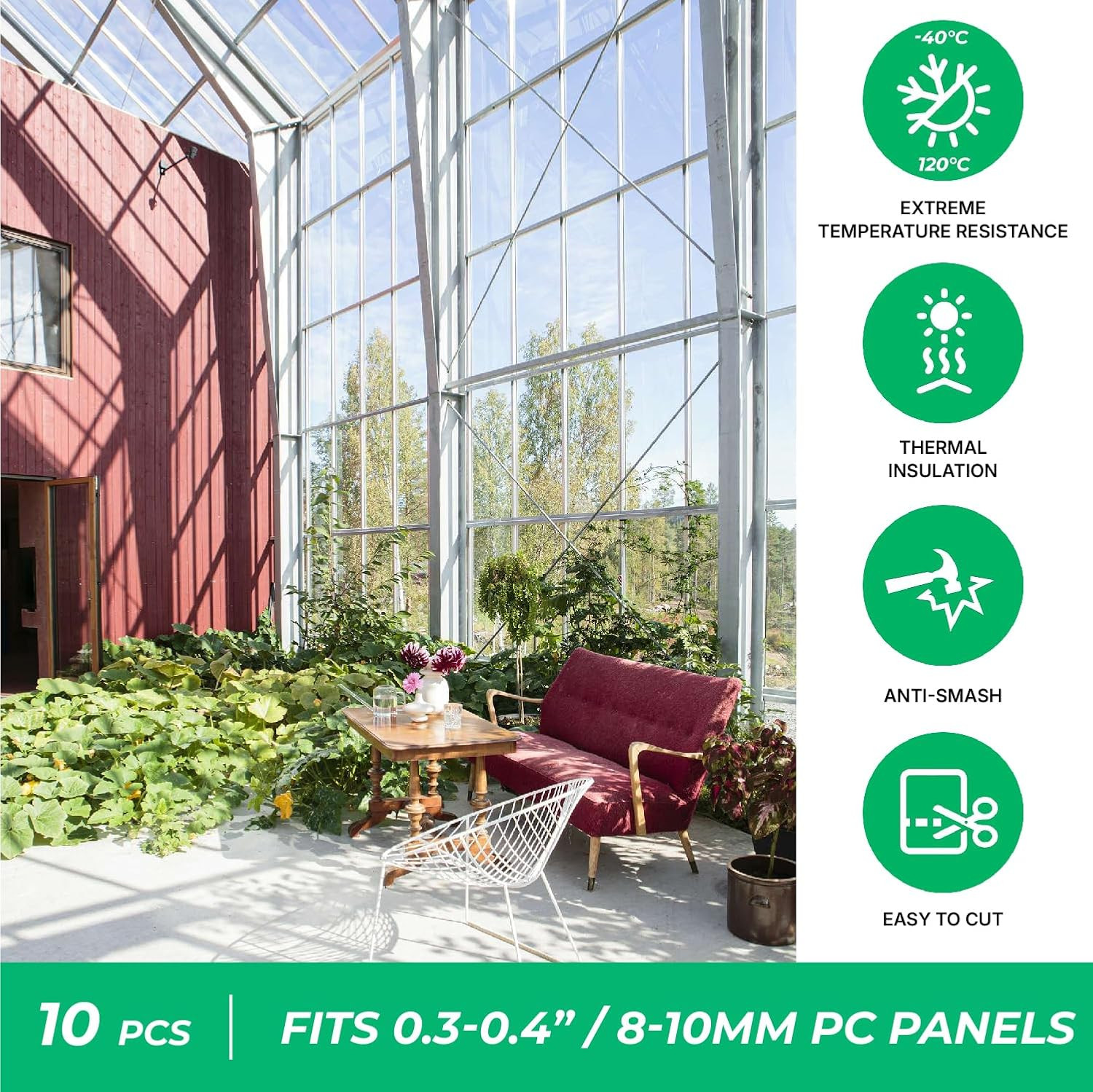 Polycarbonate Greenhouse Panels Connectors – 0.4″ Thick, Fit 10Mm or 8Mm Twin-Wa
