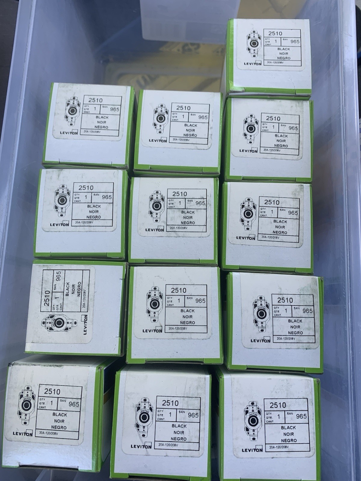 LEVITON 2510 20A 120/208V BLACK 965 SINGLE LOCK RECEPTACLE GROUND Lot Of 13