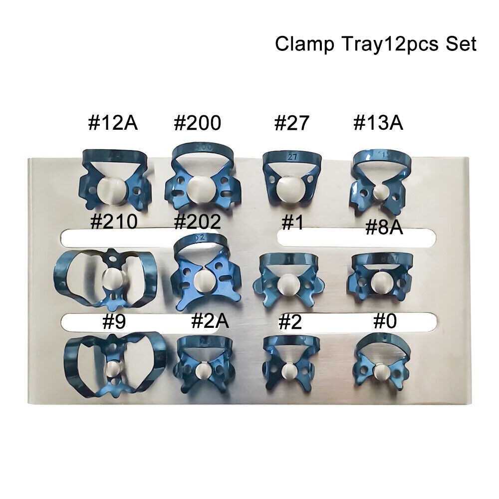 12 Pcs/Box Dental Endo With Tray Frame Instruments Rubber Stainless Clamp Blue