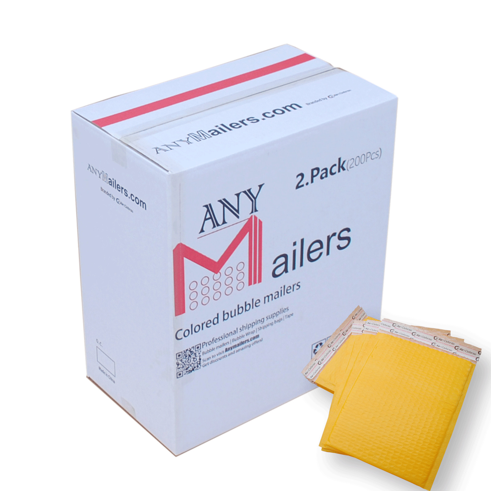 AirnDefense 400 #2 8.5X12″ Yellow Poly Bubble Mailers Shipping Padded Envelope