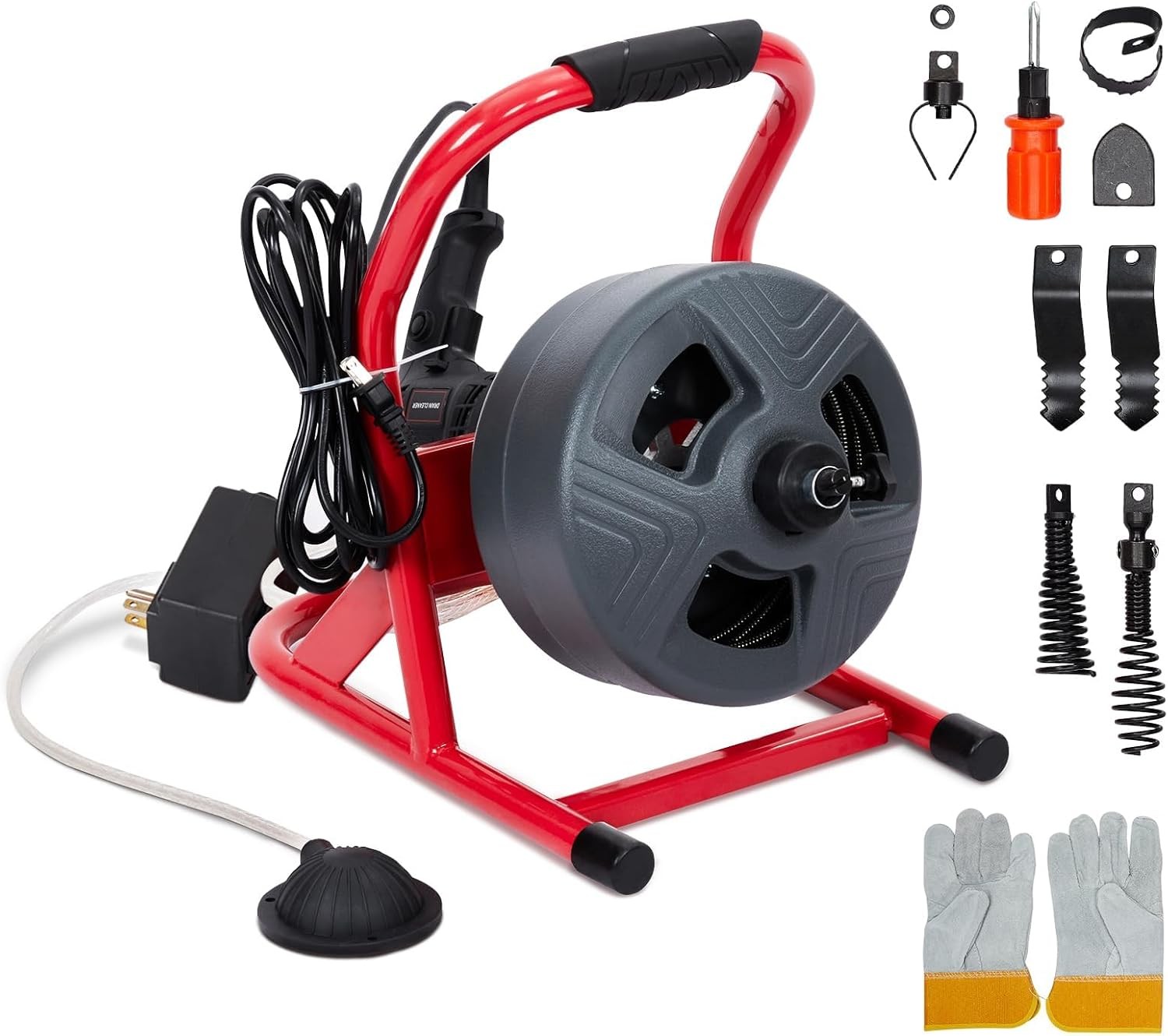 NEW,50FT x 5/16″Drain Cleaner Machine, Sewer Snake Auger Auto Feed with 6 Cuttes