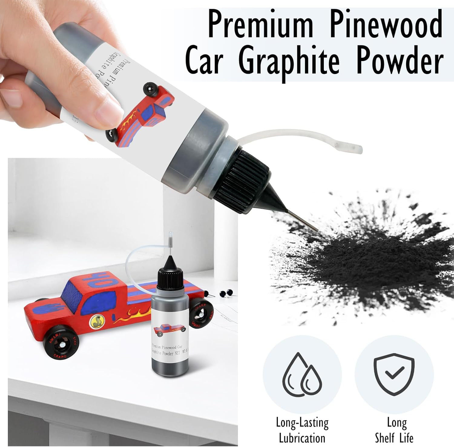 0.5OZ Graphite Powder for Pinewood Car, Lubricant Powder Dry Lube, Door Hinge Lu