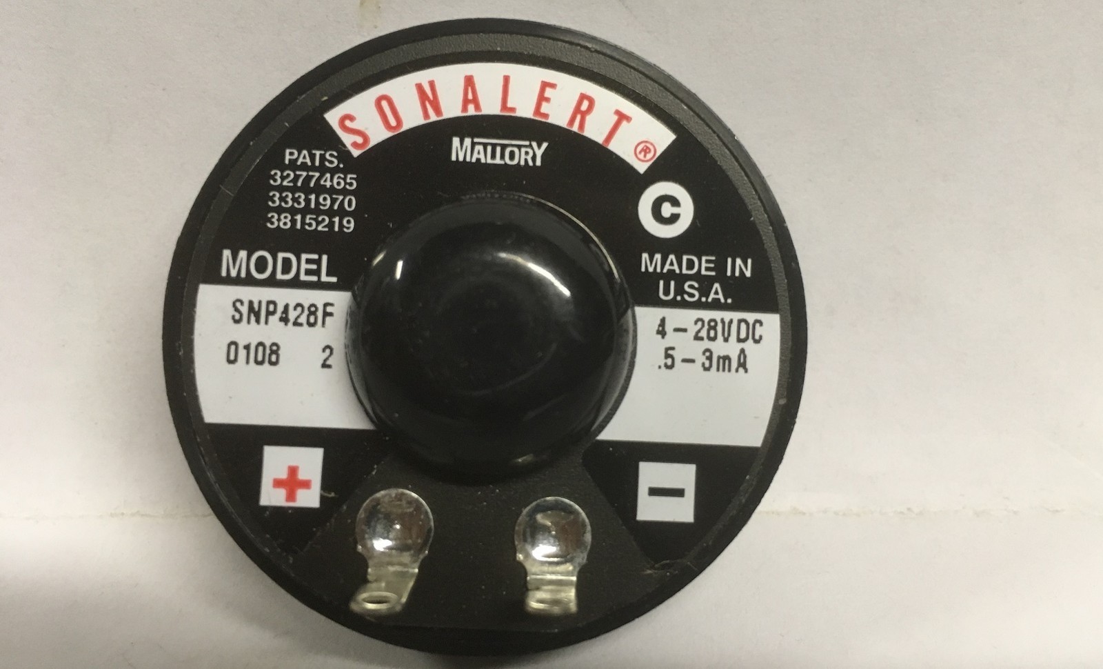 Mallory Sonalert SNP428F 4-28vdc 52-68dB 0.5-3mA Continuous Tone Snap in Panel