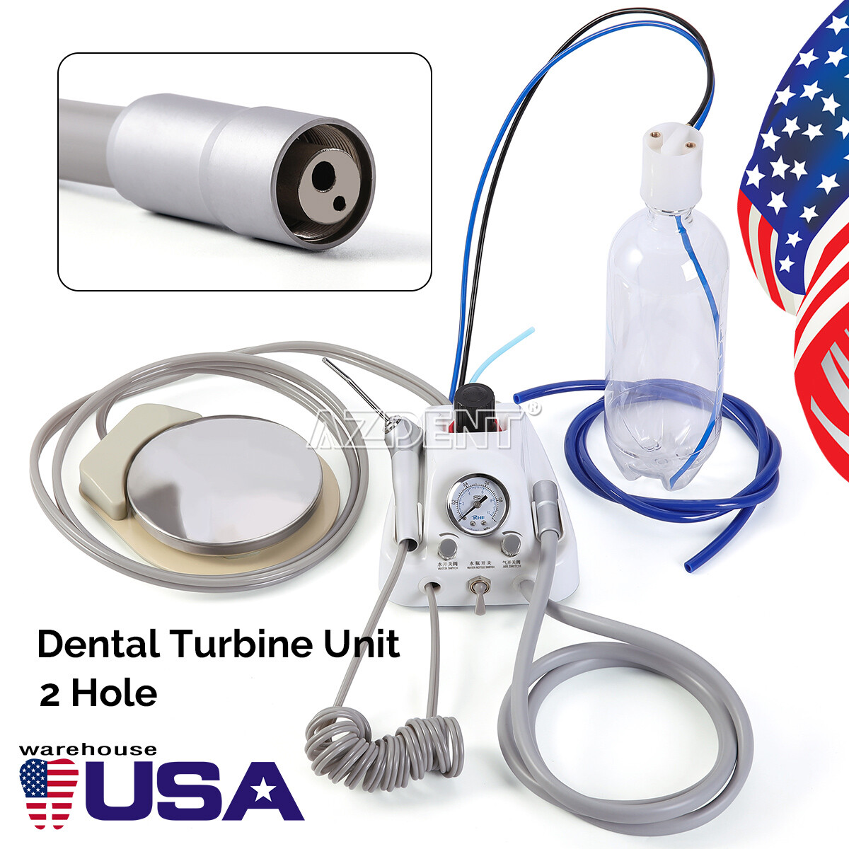 Portable Dental Turbine Unit 3 Way Syringe Work with Air Compressor 2/4 Holes US