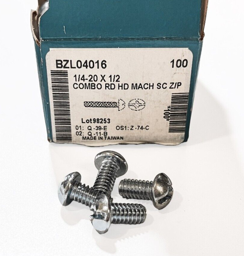 Titan 1/4-20 x 1/2″ (100 Qty) Combo Round Head Slotted / Phillips Machine Screws