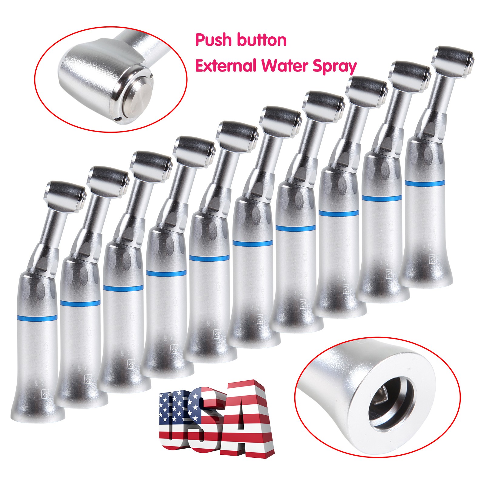 10pcs NSK Style Dental Low Slow Speed Handpiece Contra Angle Push Button E-Type