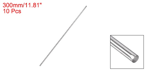 10pcs 2.5mm x 300mm 304 Stainless Steel Solid Round Rod for DIY Craft RC