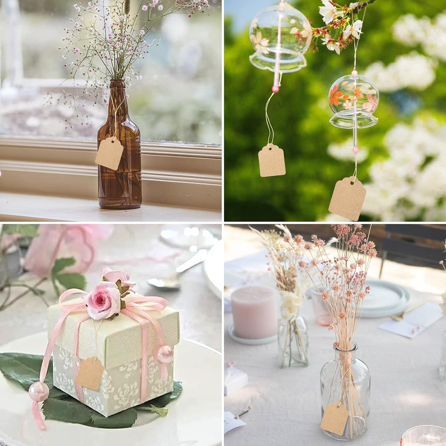 1000Pcs Price Tags with String Attached, 1.4X1.8 in Kraft Paper Hangtags, Price