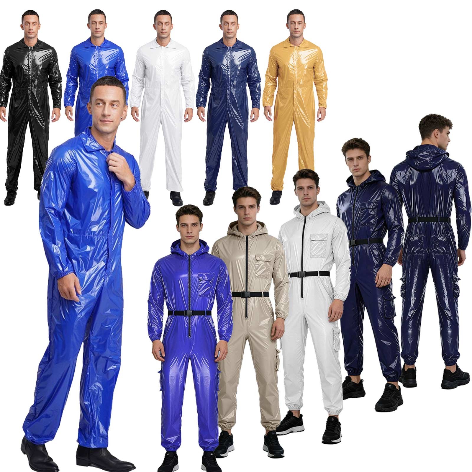 US Mens Waterproof Long Sleeve Coveralls Water Resistant Front Zipper Jumpsuit