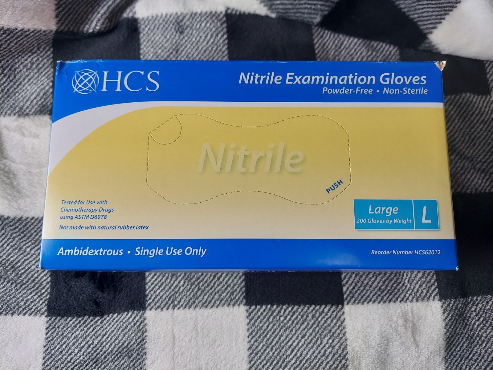 HCS Nitrile Exam Gloves HCS62010/Sz. Large /Powder Free/ 1 Box 100 Gloves