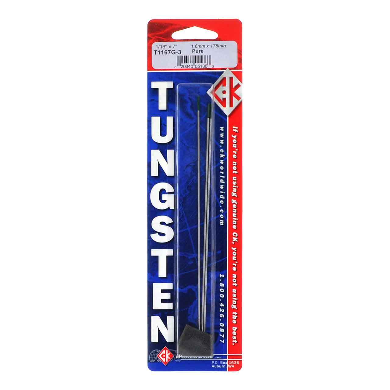CK T1167G-3 Pure Tungsten Electrode 1/16″ X 7″ 3 pack