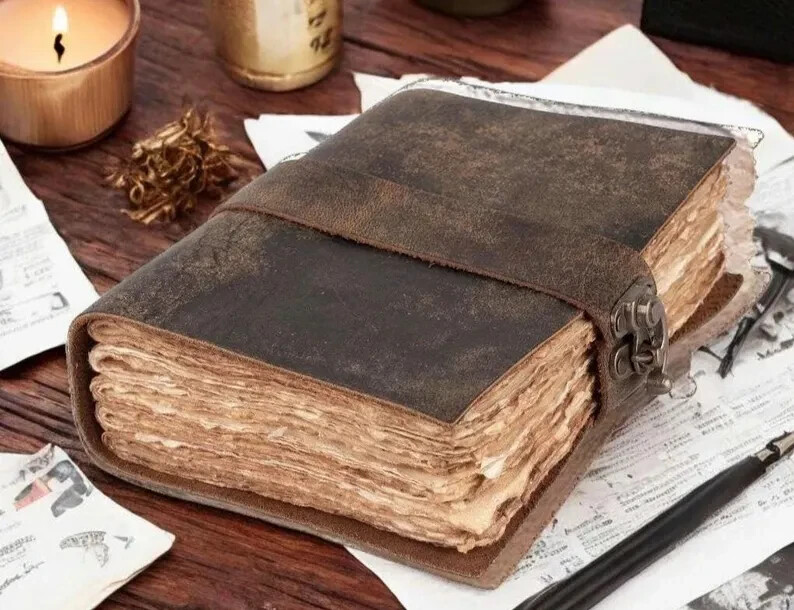 Vintage Leather Journal Blank Spell Book of Shadows, Grimoire Travel Notebook