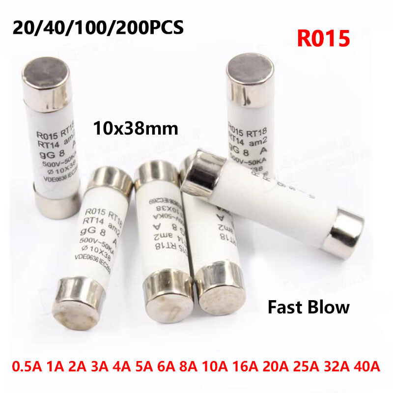 R015 Ceramic Fast Blow Fuse 10x38mm RT18 0.5A 1A 2A 3A 5A 6A 8A 10A 32A 40A 500V