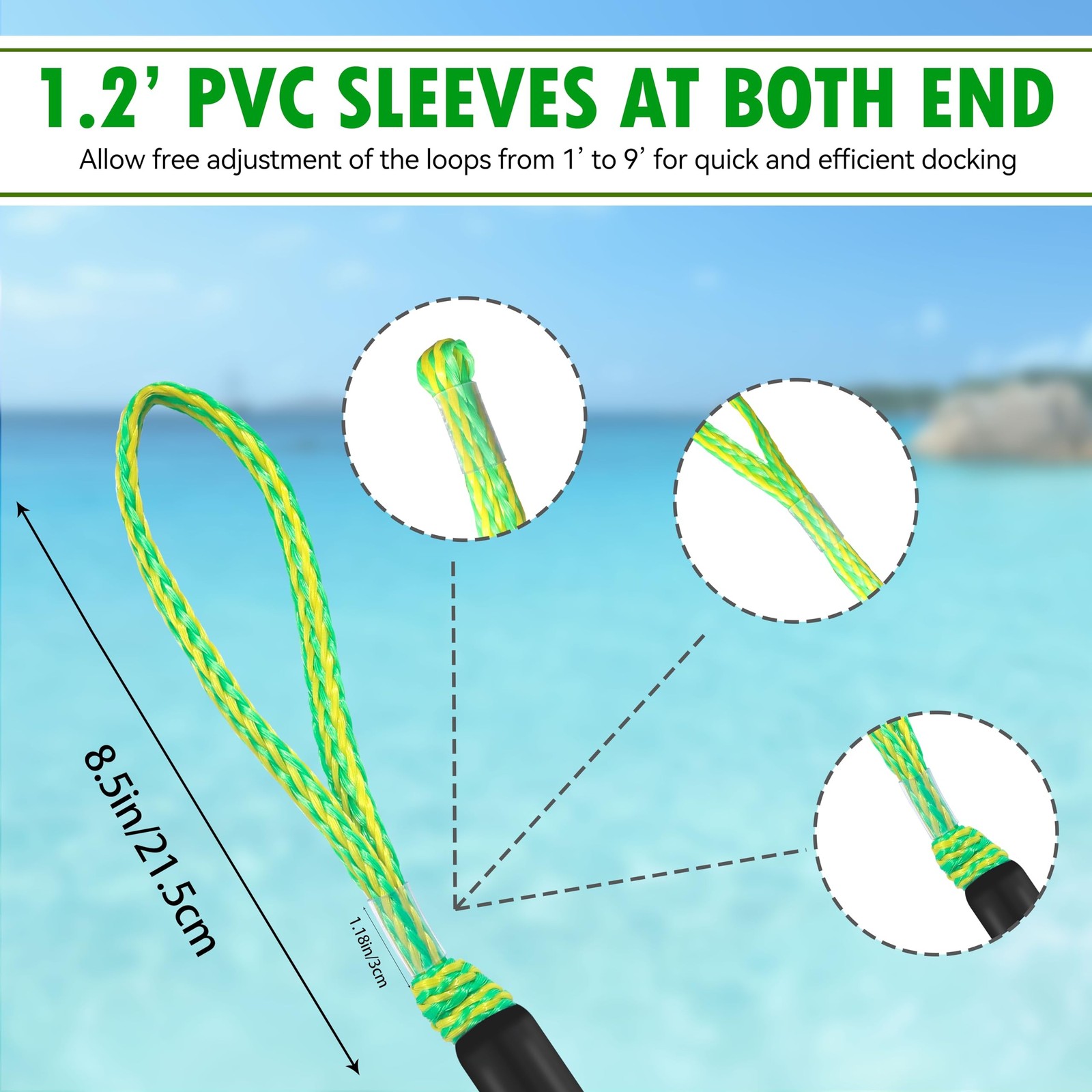 Boat Bungee Dock Lines 4 ft – Single Hook Dock Rope with 2 Loops, 2 Pack (Gre…