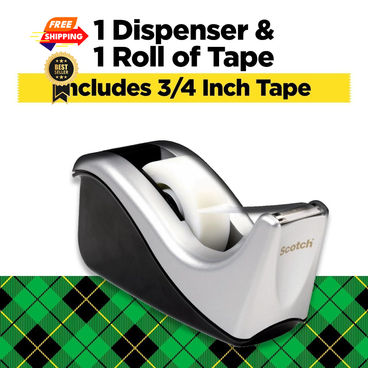 Scotch Desktop Tape Dispenser, Silvertech 1 Count (Pack of 1), Black/Silver