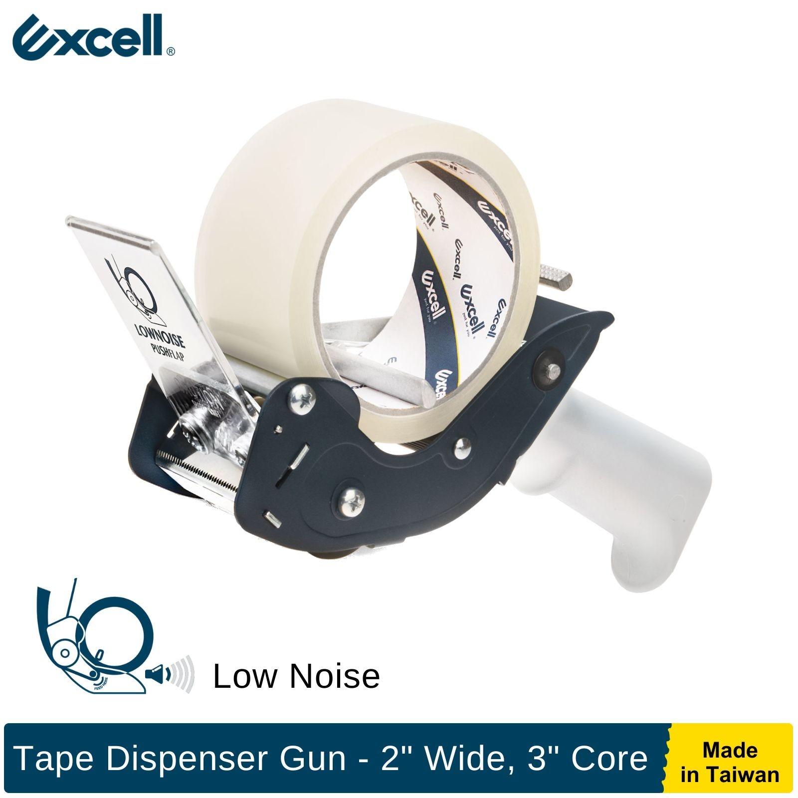 Excell Low Noise Tape Gun 2″ Tape 3″ Core, Quiet Tool for Carton & Box Sealing
