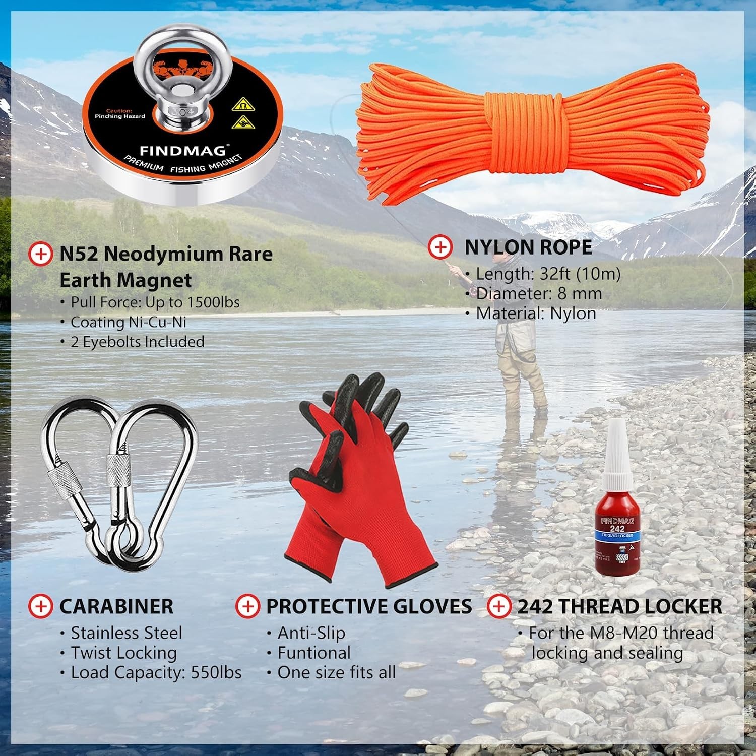 Professional Grade 1500 lb Fishing Magnet Kit | Super Strong