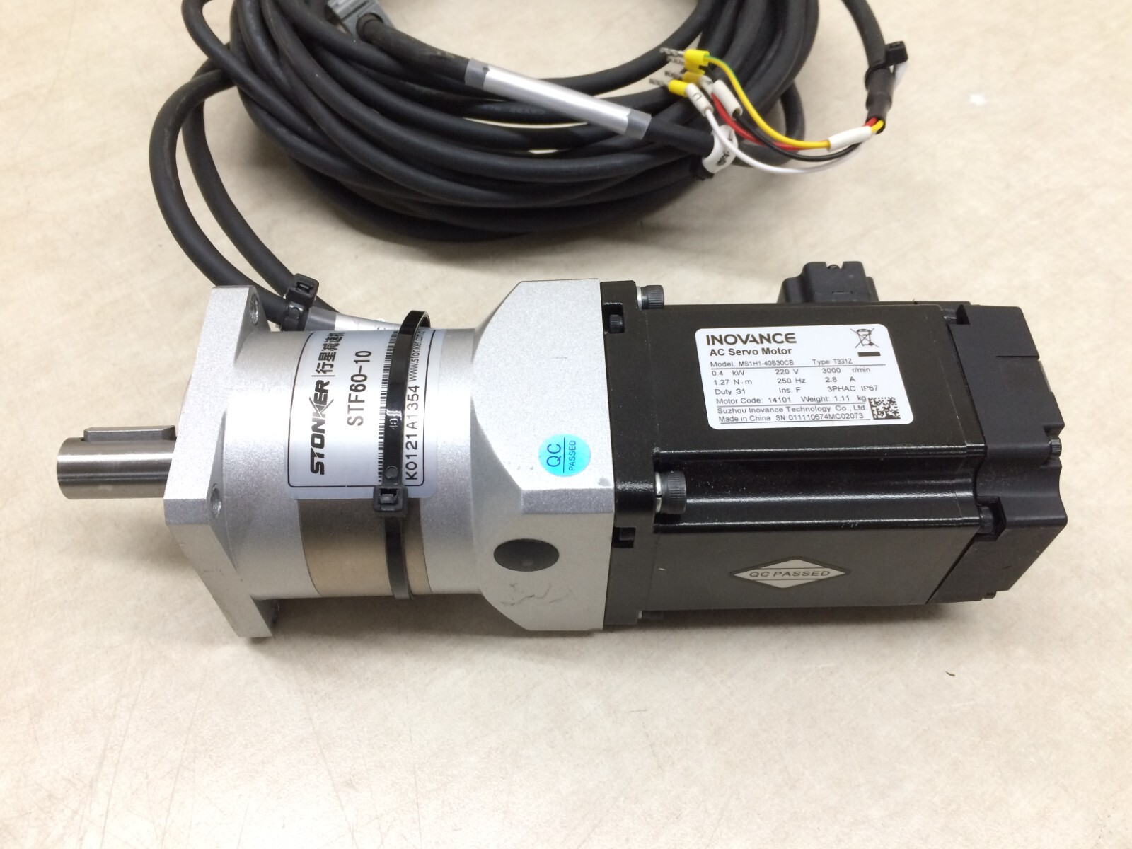 Inovance MS1H1-40B30CB AC Servo Motor w/ Stonker STF60-10 Gear Reducer