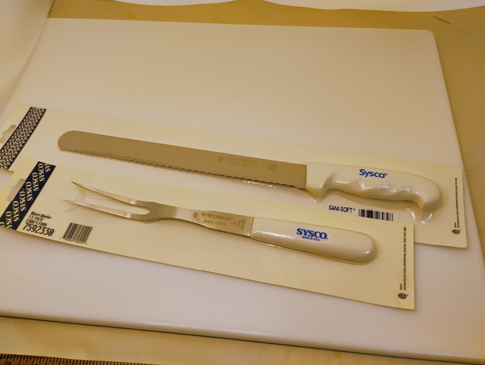 USA Carving Fork & 12-inch Scalloped Roast Slicer Sem-flex Blade Knife Stainless