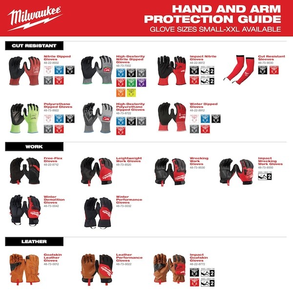 Milwaukee Tool 48-73-8524 Work Glove, Synthetic Leather Palm, Breathable