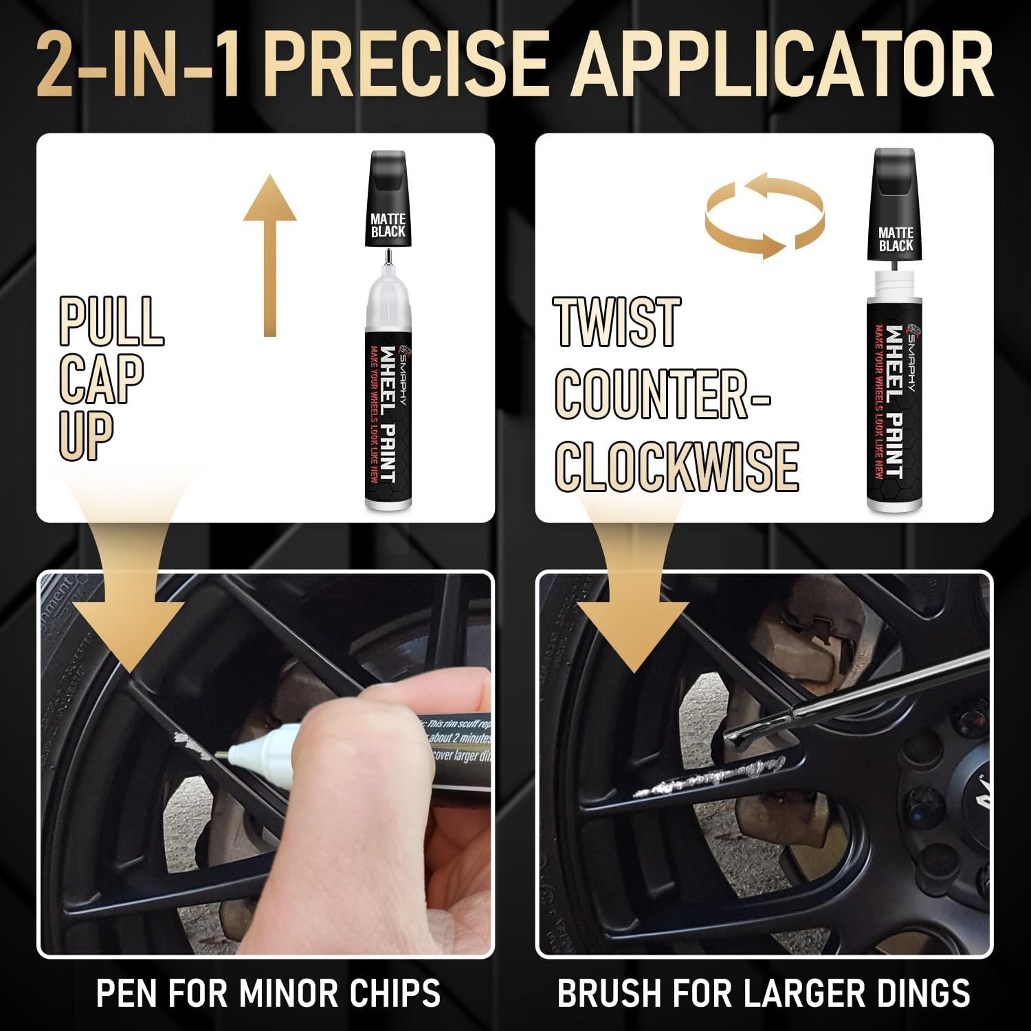 Wheel Scratch Repair Kit, Gloss Black Rim Touch Up Paint, Repair Curb Rash, Scra