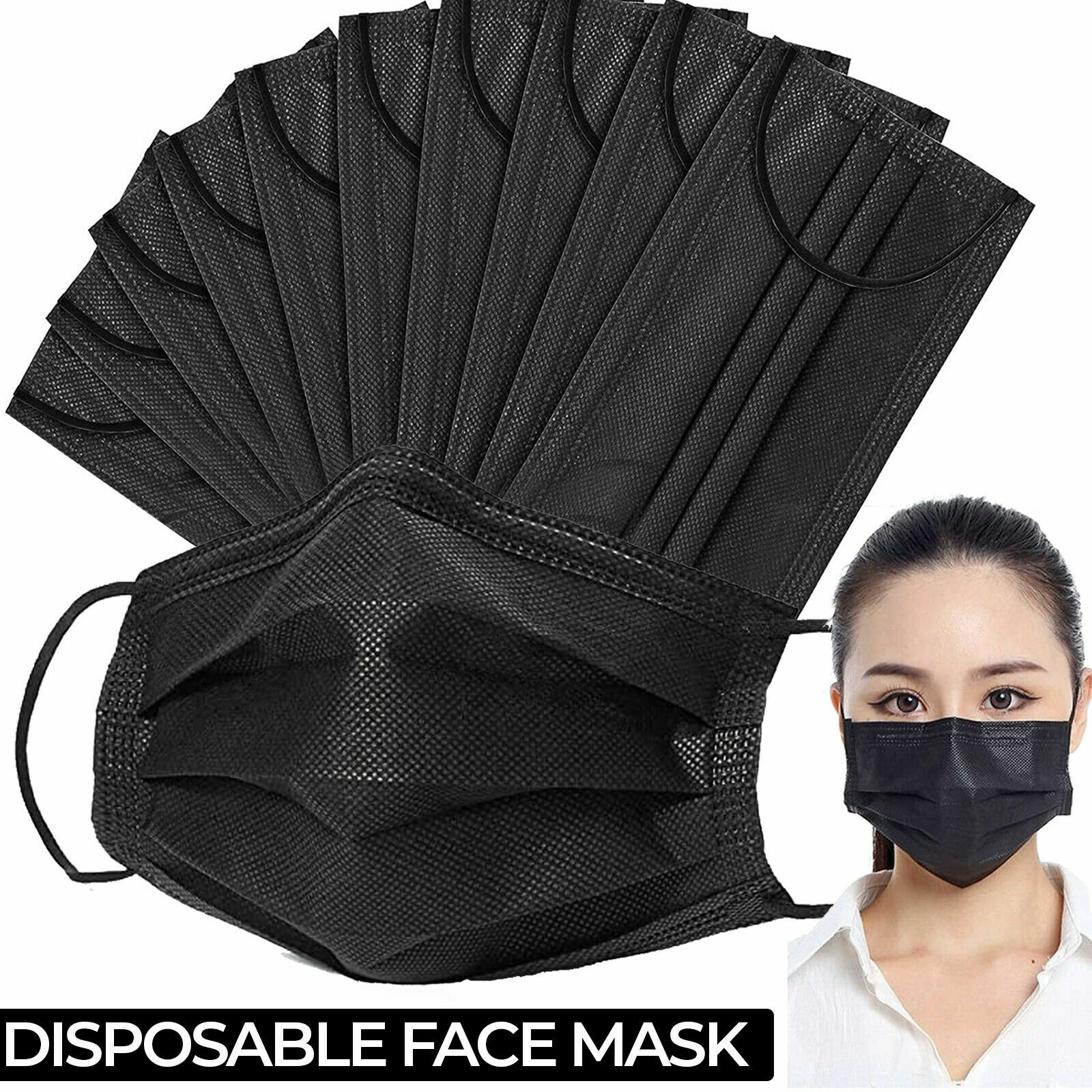 50 PCS Disposable Face Mask Non Medical Surgical 3 Ply Ear loop Black Masks USA