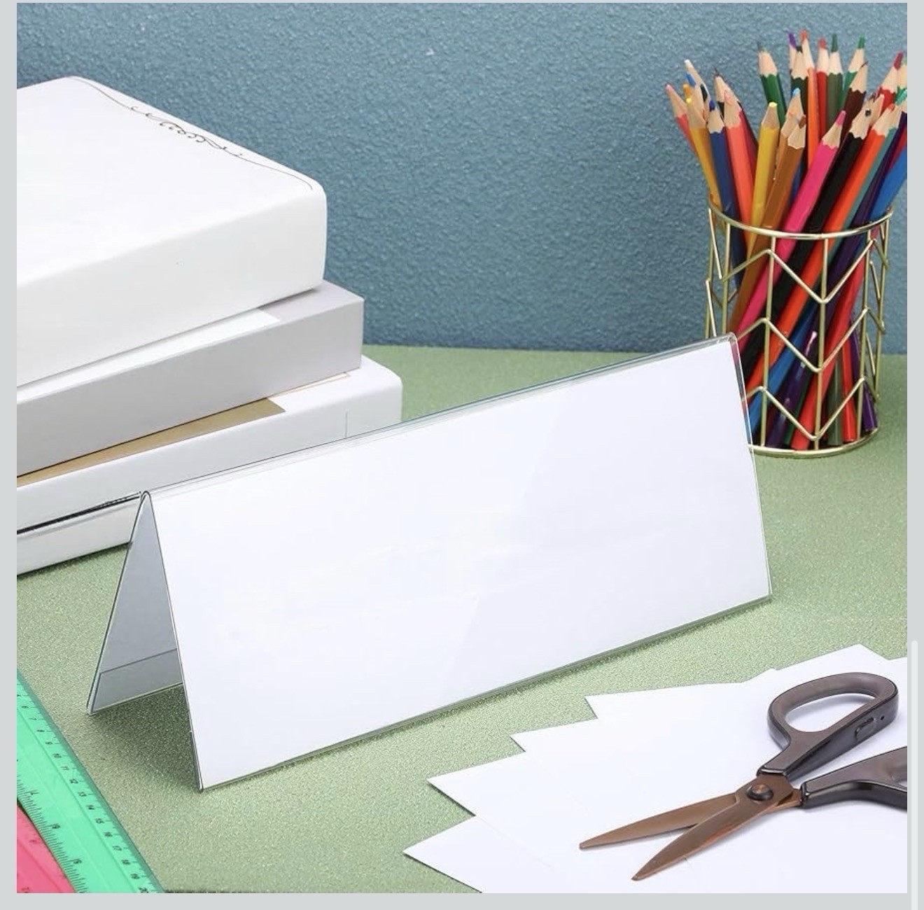 Vicenpal Name Tent Holders 100pcs Desk Table Sign 11×4.25 Clear Acrylic