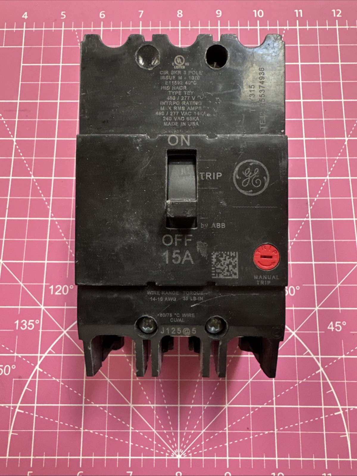 GE TEY315 CIRCUIT BREAKER, 480/277-VOLT, 3-POLE, 15-AMP, BRK / TEY FRAME