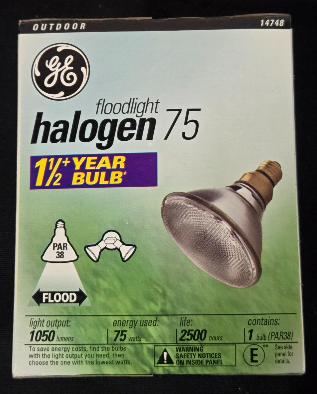 GE 14748 Halogen 75Watt 75w Par 38 1050 Lumens Outdoor Floodlight 2500Hrs