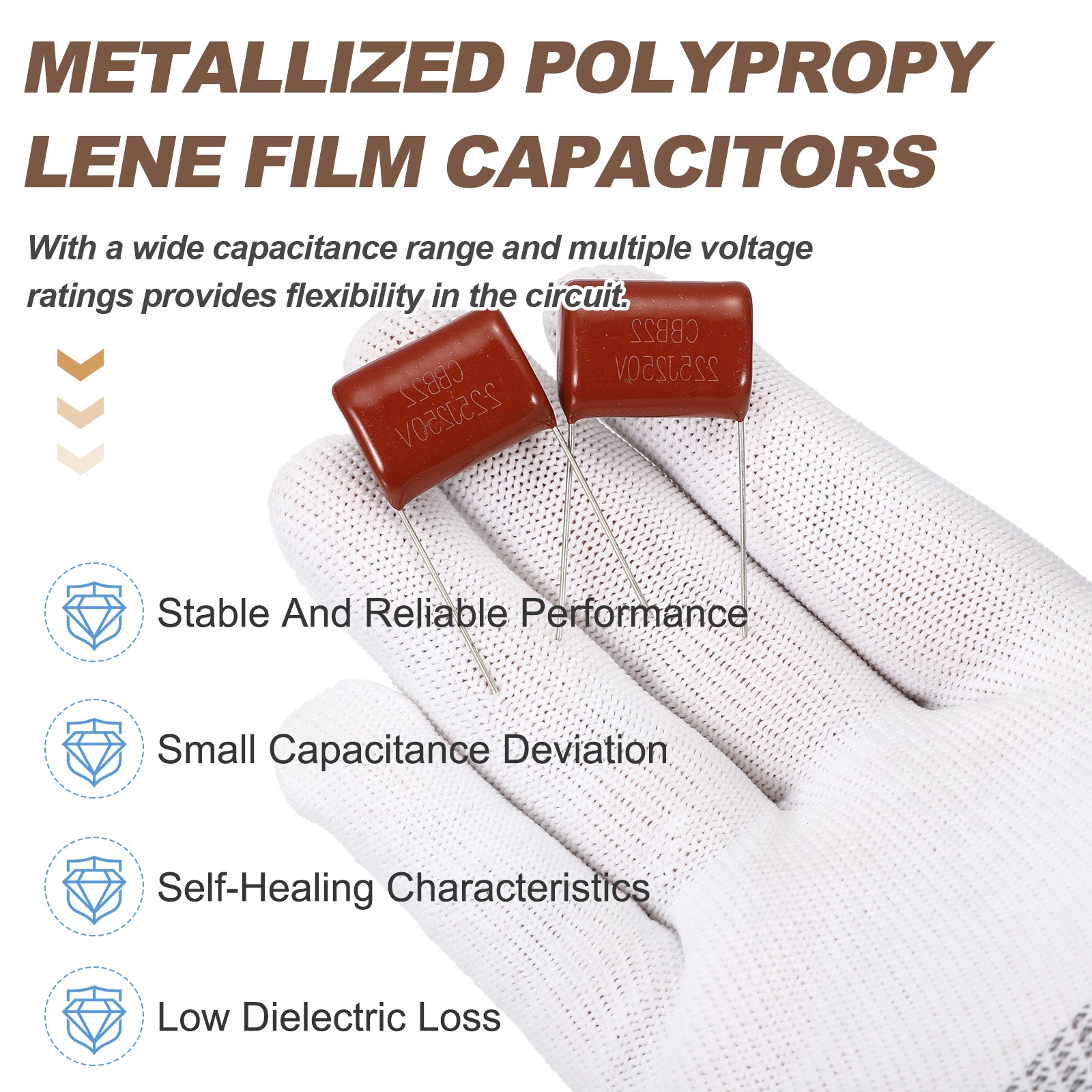 20Pcs CBB22 250V 225J 2.2UF Metallized Polypropylene Film Capacitors, Red