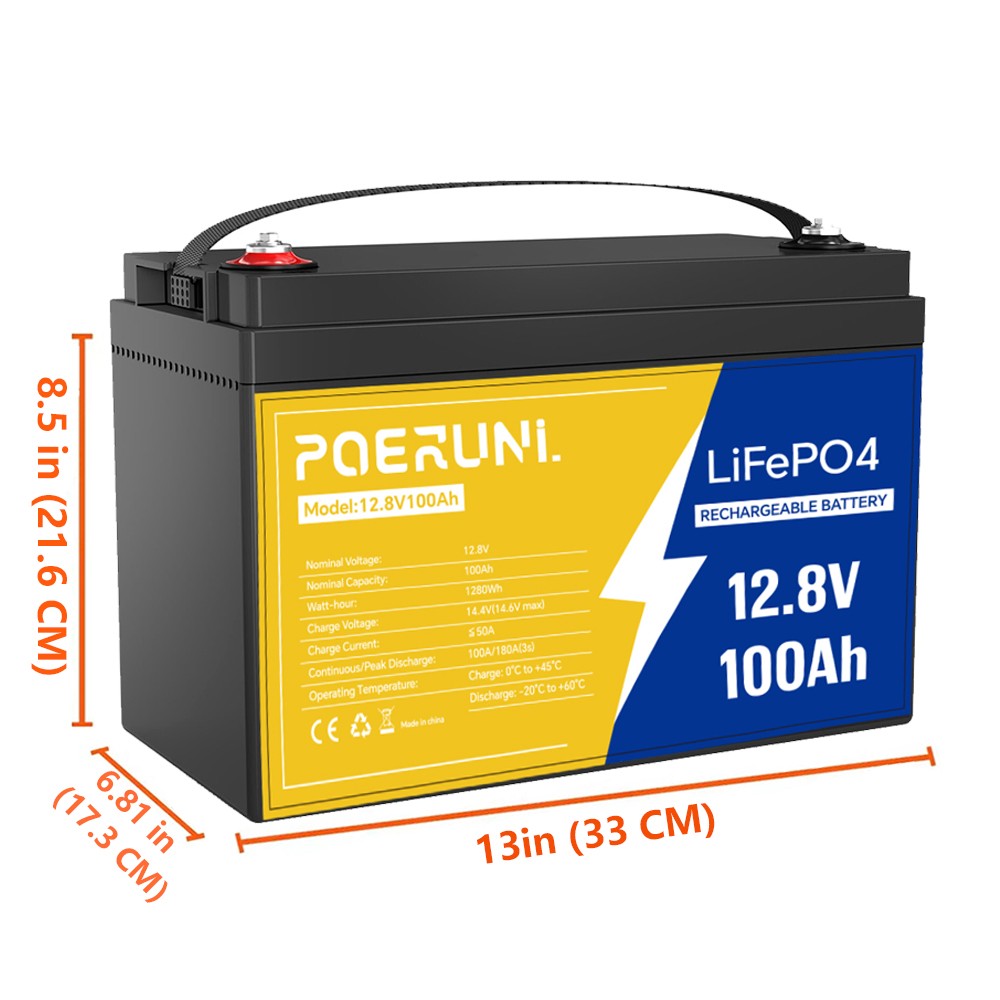12.8V LiFePO4 Lithium Battery 12V 100Ah 4000+ Deep Cycle BMS for RV Off-Grid