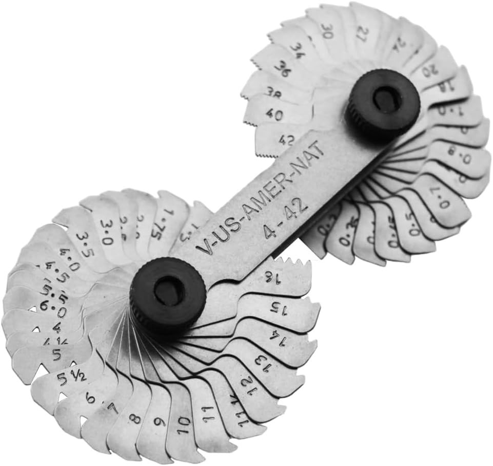 Thread Pitch Gauge SAE & Metric Measures 0.25-5.5mm 4-42 SAE 60° Profile
