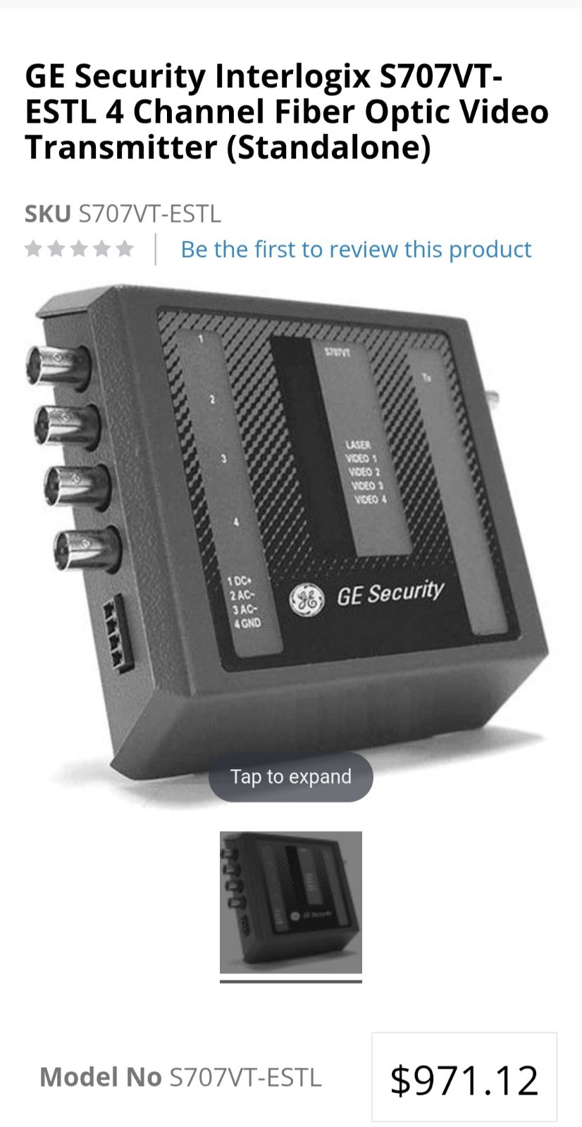 GE Security Interlogix S707VT-ESTL 4 Channel Fiber Optic Video Transmitter